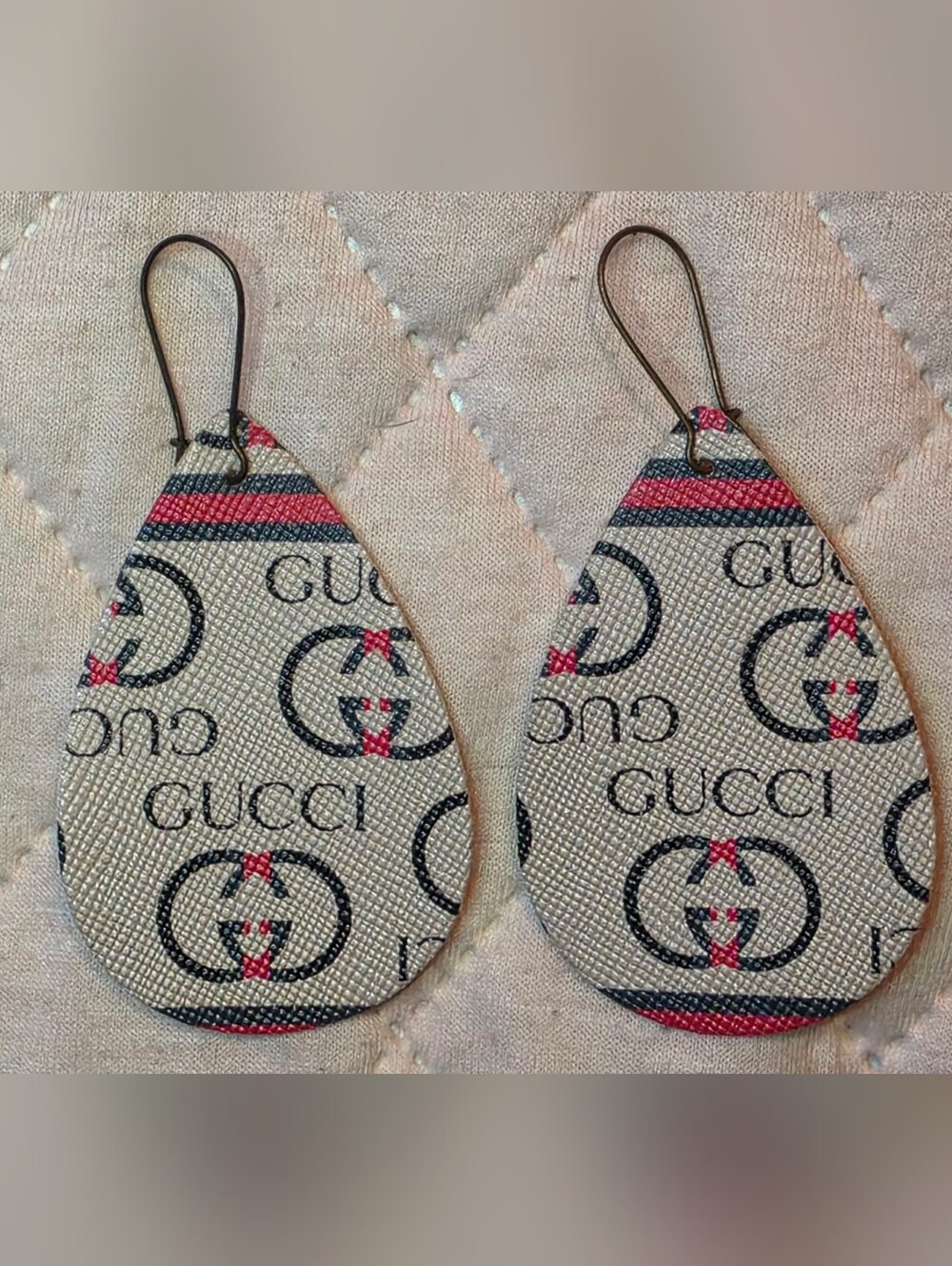 Custom Faux Leather Teardrop Dangle Earrings